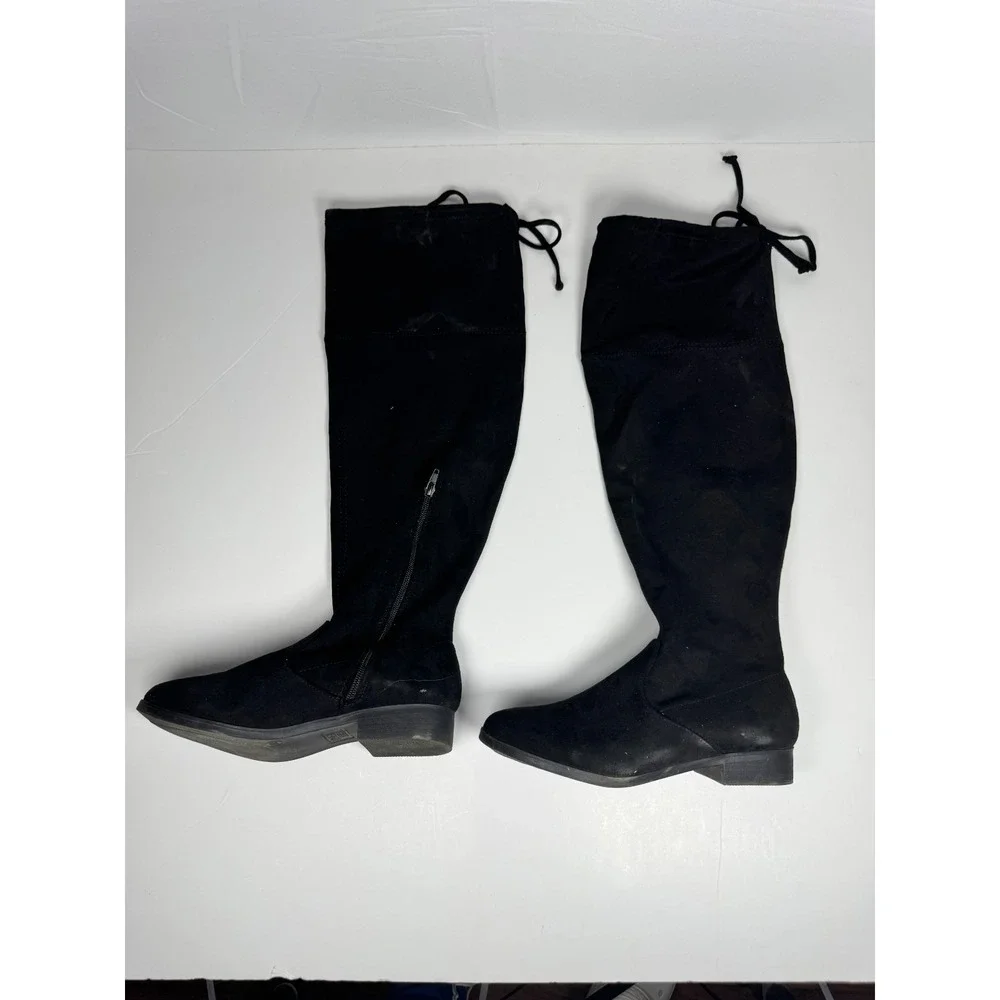 Time and Tru WWTT44AM006 Womens US 8W Boot Black Suede Over The Knee Side Zipper